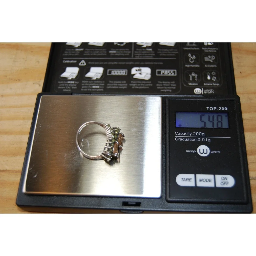 Vintage Sterling Silver Ring Size‎ 7 3/4 Peridot & Citrine stone 5.5 grams